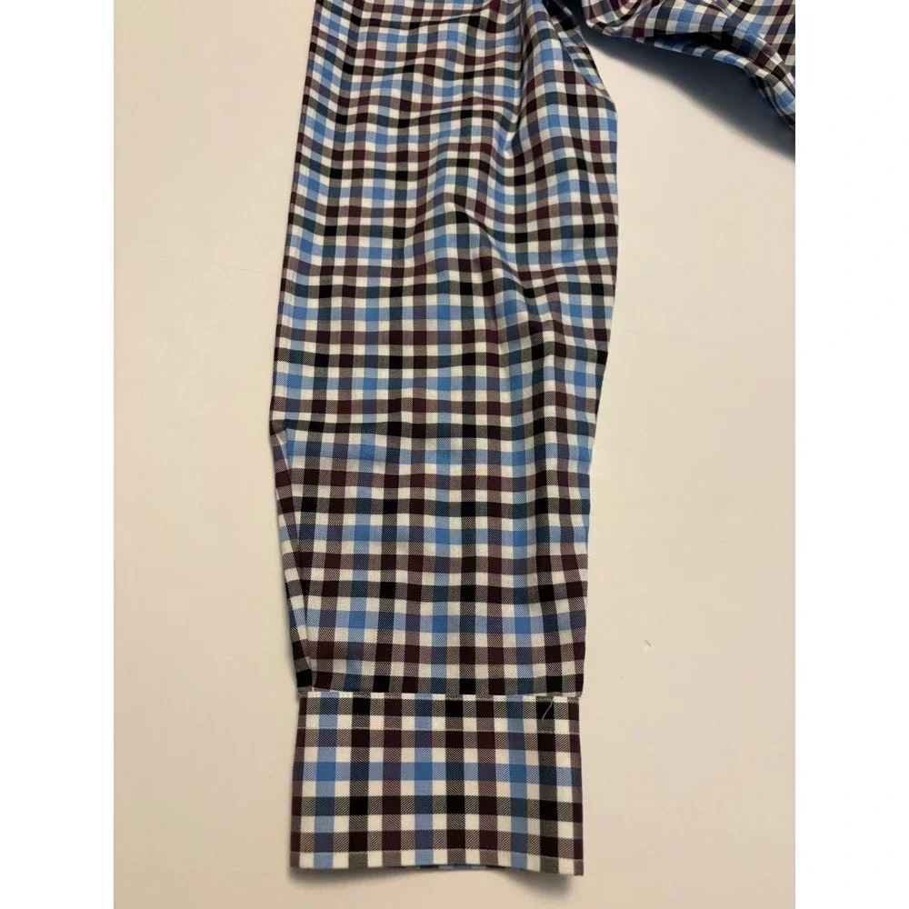 Banana Republic Button Down Mens Large Blue Gingham Grant Fit Non-Iron Stretch